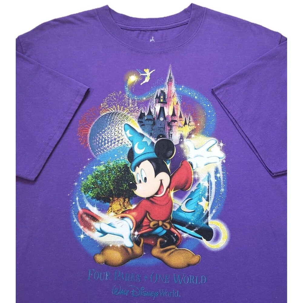 Walt Disney World Four Parks One World Sz Medium Mens Purple Mickey T-Shirt
